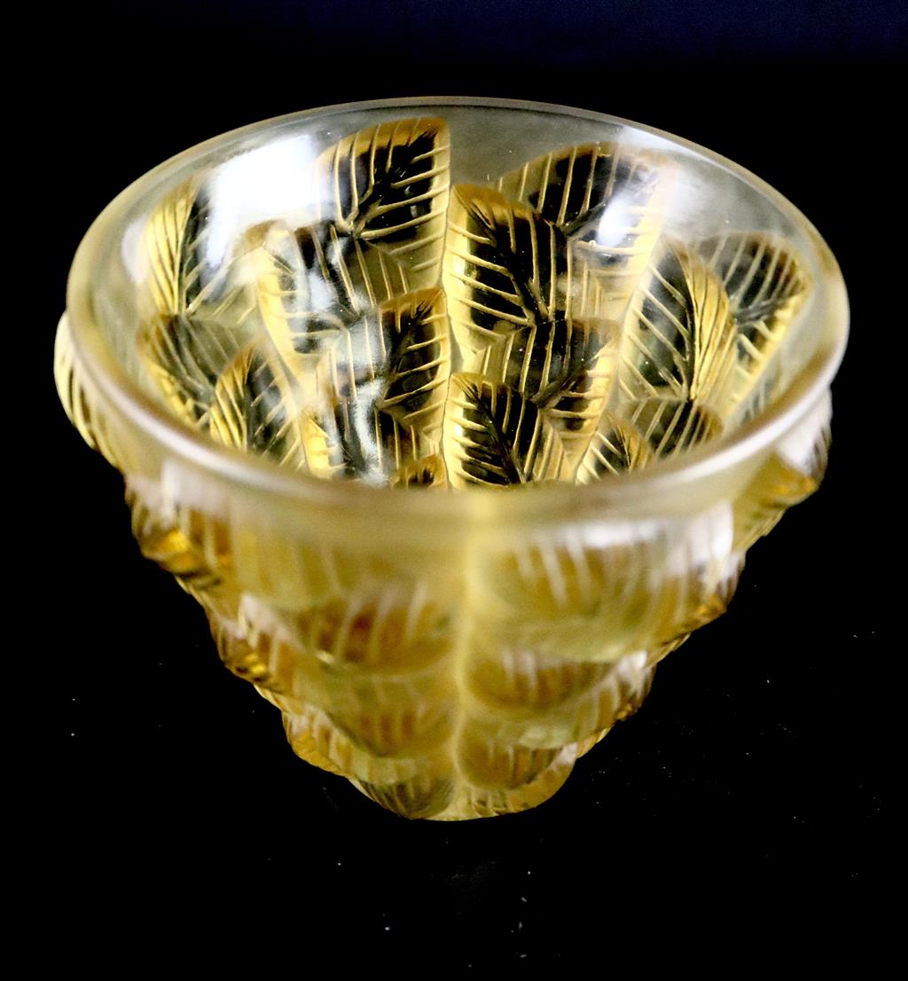 René Lalique. A pre-war topaz glass Moissac pattern vase, no.992, designed in 1927, 13cm high